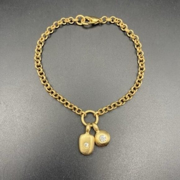 Unbranded Jewelry - Matte Gold Tone Chain Bracelet Geometric Charms Rhinestone Modern Minimalist 8"